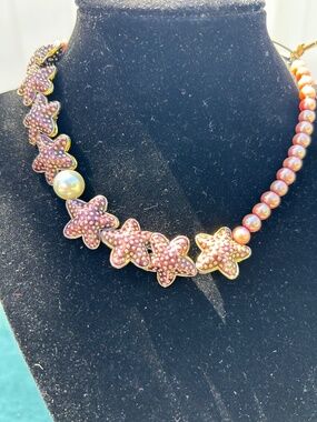 Sterling pink pearls and adorable crystal enameled starfish